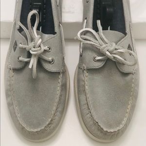 Men's Sperry Gray Top Sider Leather Upper Gray & White Laces Size 10.5M STS12619